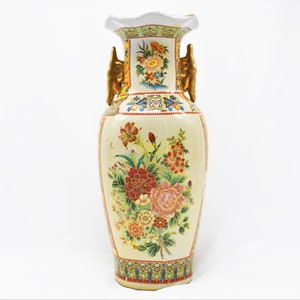Vintage Satsuma-Style Cloisonne Floral Vase - Red, Pink, Cream, and Blue Flowers with Gold Metallic Detailing