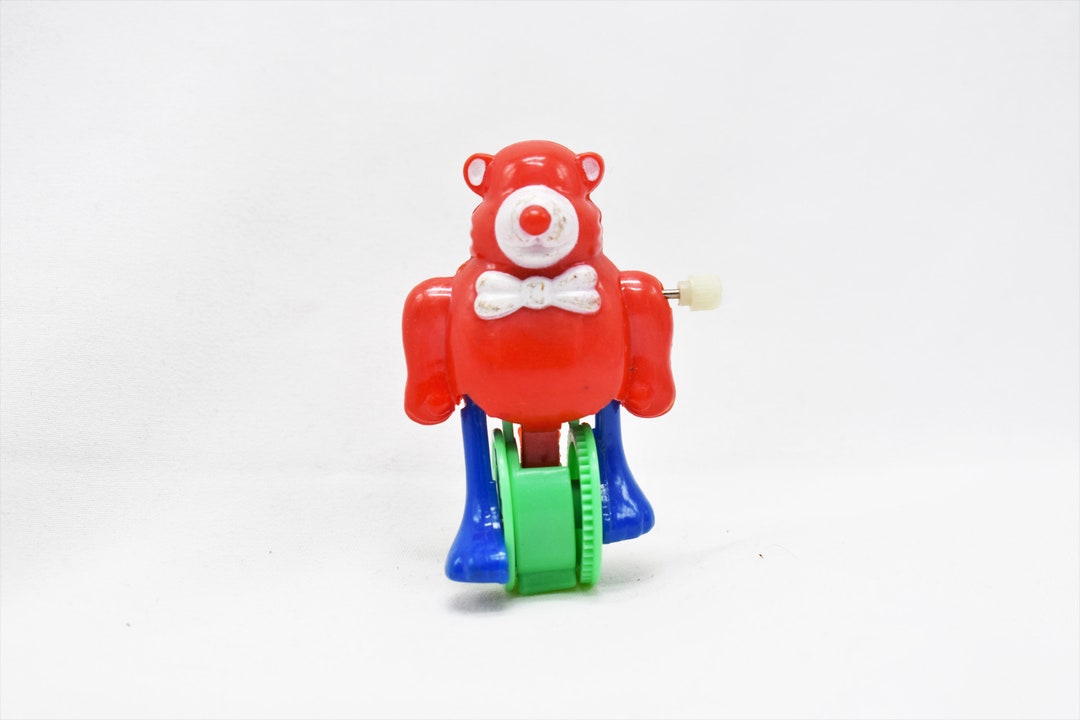 Vintage TOMY Windup Bear on Unicycle Toy Red Blue Green Etsy