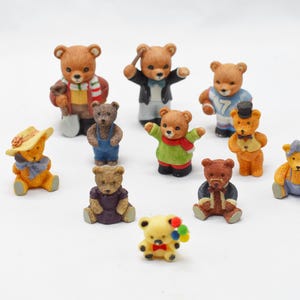 Vintage Teddy Bears Collection (Set of 10 Ceramic/Resin, Plus Flocked Bonus Mini Bear with Balloons) HOMCO & JC Miniatures Retro Home Decor