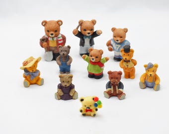 Vintage Teddy Bears Collection (Set of 10 Ceramic/Resin, Plus Flocked Bonus Mini Bear with Balloons) HOMCO & JC Miniatures Retro Home Decor