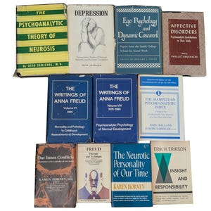 Vintage Midcentury Psychology Books Collection (Set of 11 from 1940s-1970s) - Sigmund Freud, Anna Freud, Erik Erikson, and More