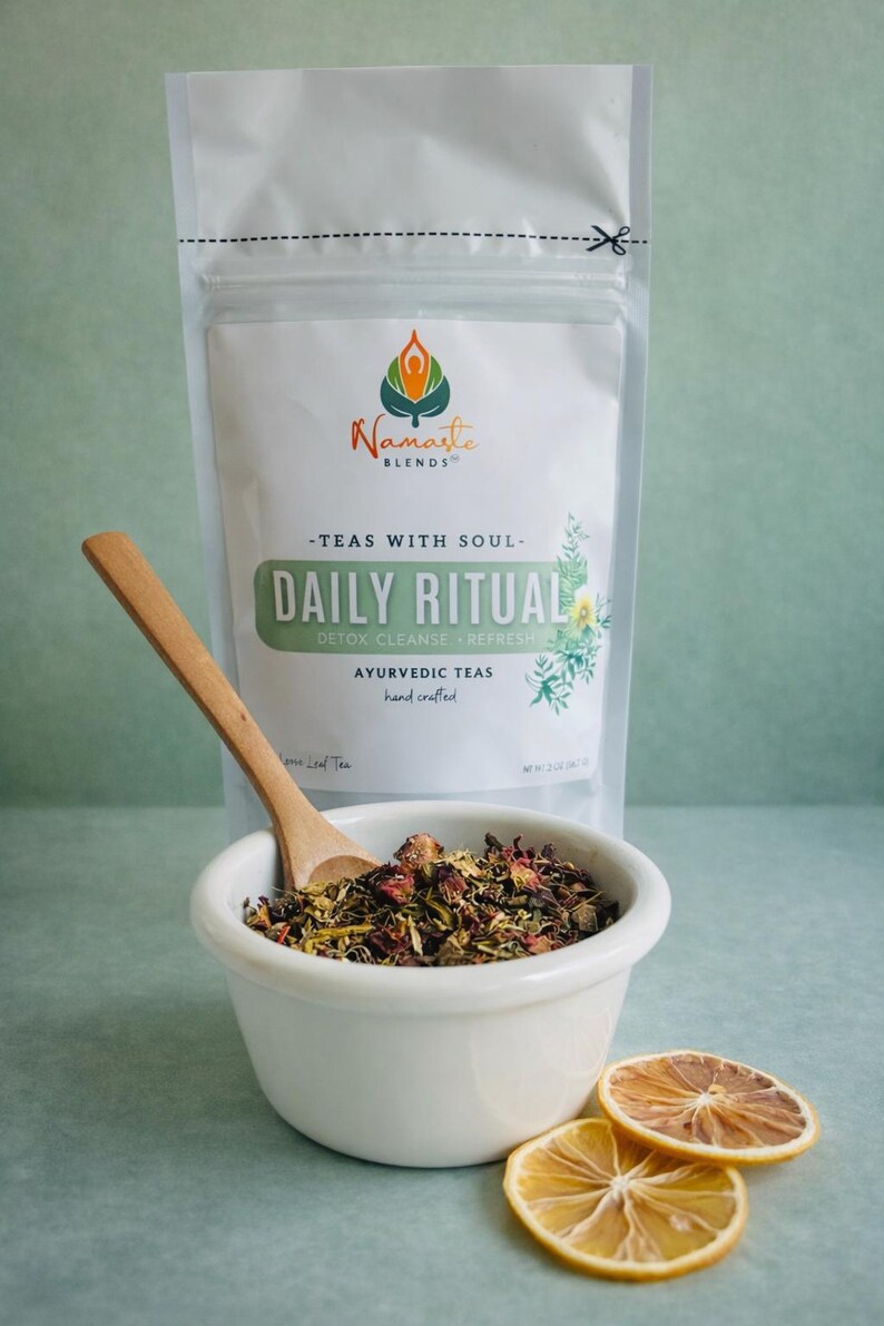 Herbal tea bags packaging with digestion balance blend, natural botanical tea bags, caffeine free herbal tea for daily ritual, cozy tea gift for self care and mindful tea moments