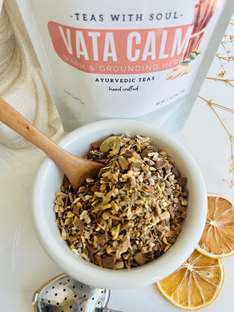 Close up of loose leaf herbal tea blend with dried botanicals in bowl, aromatic calming tea for relaxing evening routine and cozy tea moments