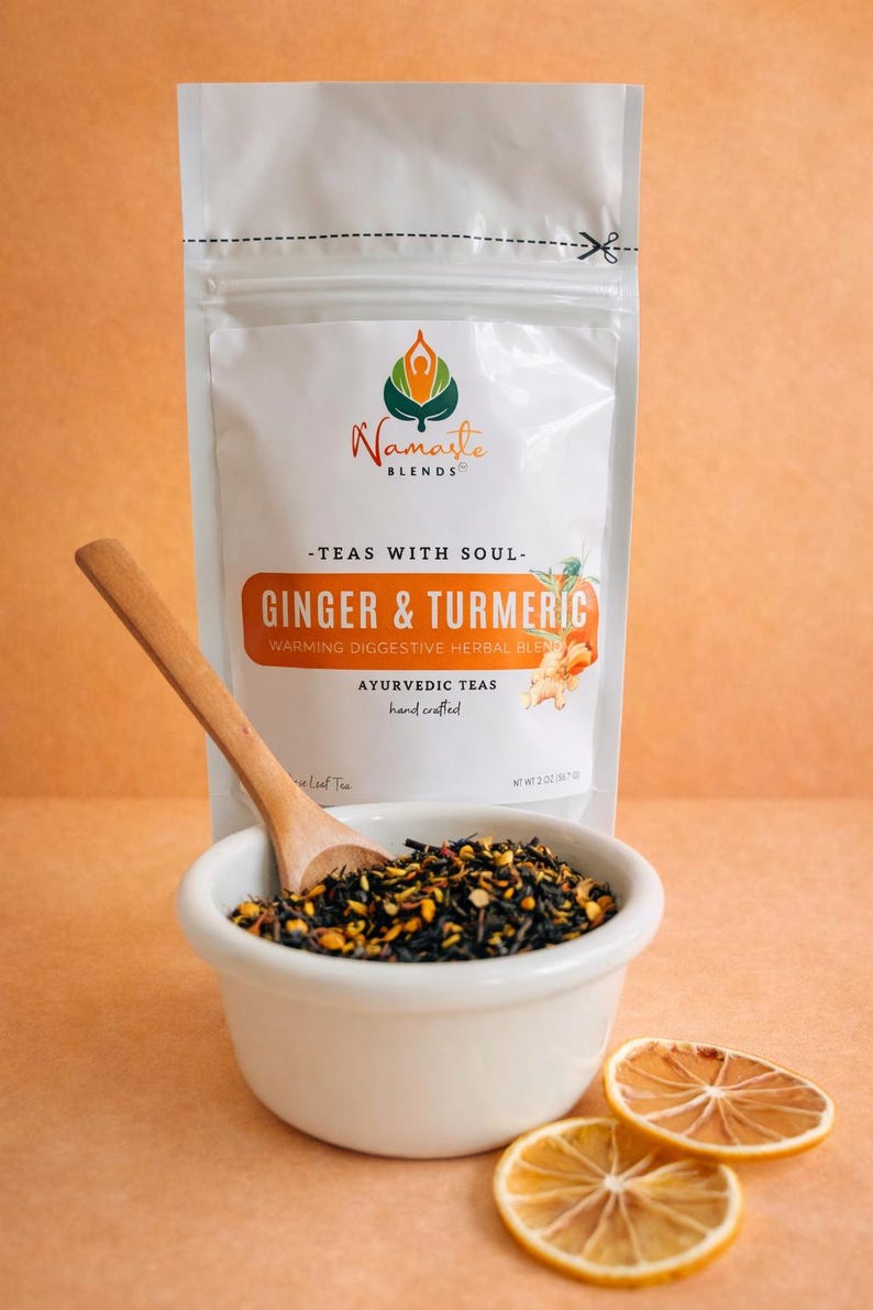 Herbal tea bags packaging with digestion balance blend, natural botanical tea bags, caffeine free herbal tea for daily ritual, cozy tea gift for self care and mindful tea moments