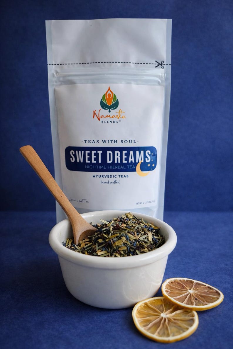Herbal tea bags packaging with digestion balance blend, natural botanical tea bags, caffeine free herbal tea for daily ritual, cozy tea gift for self care and mindful tea moments