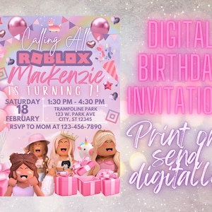 Roblox Geburtstagsparty Einladung Mädchen, personalisiert, Roblox, roblox Mädchen, Geburtstagsfeier, Party Einladung