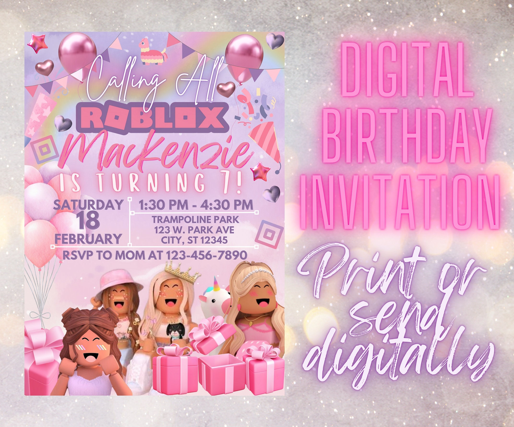 Roblox Birthday Invitation for Girls with Photo – Easy Inviting