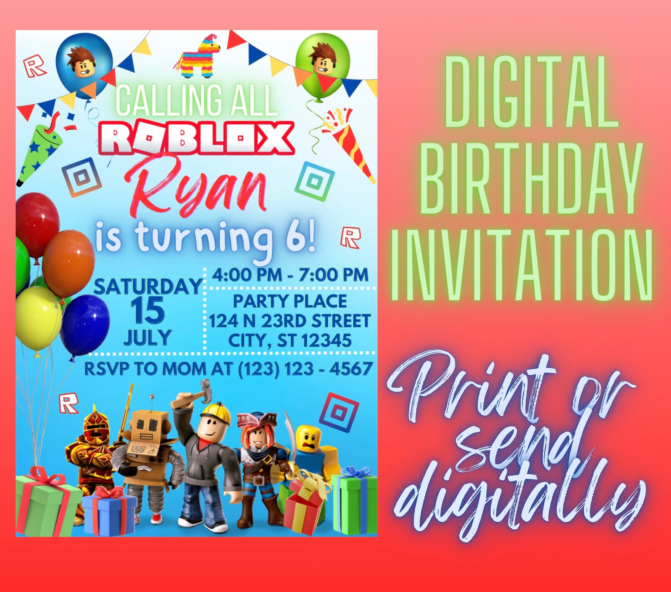 ROBLOX BOY BIRTHDAY INVITATION Template