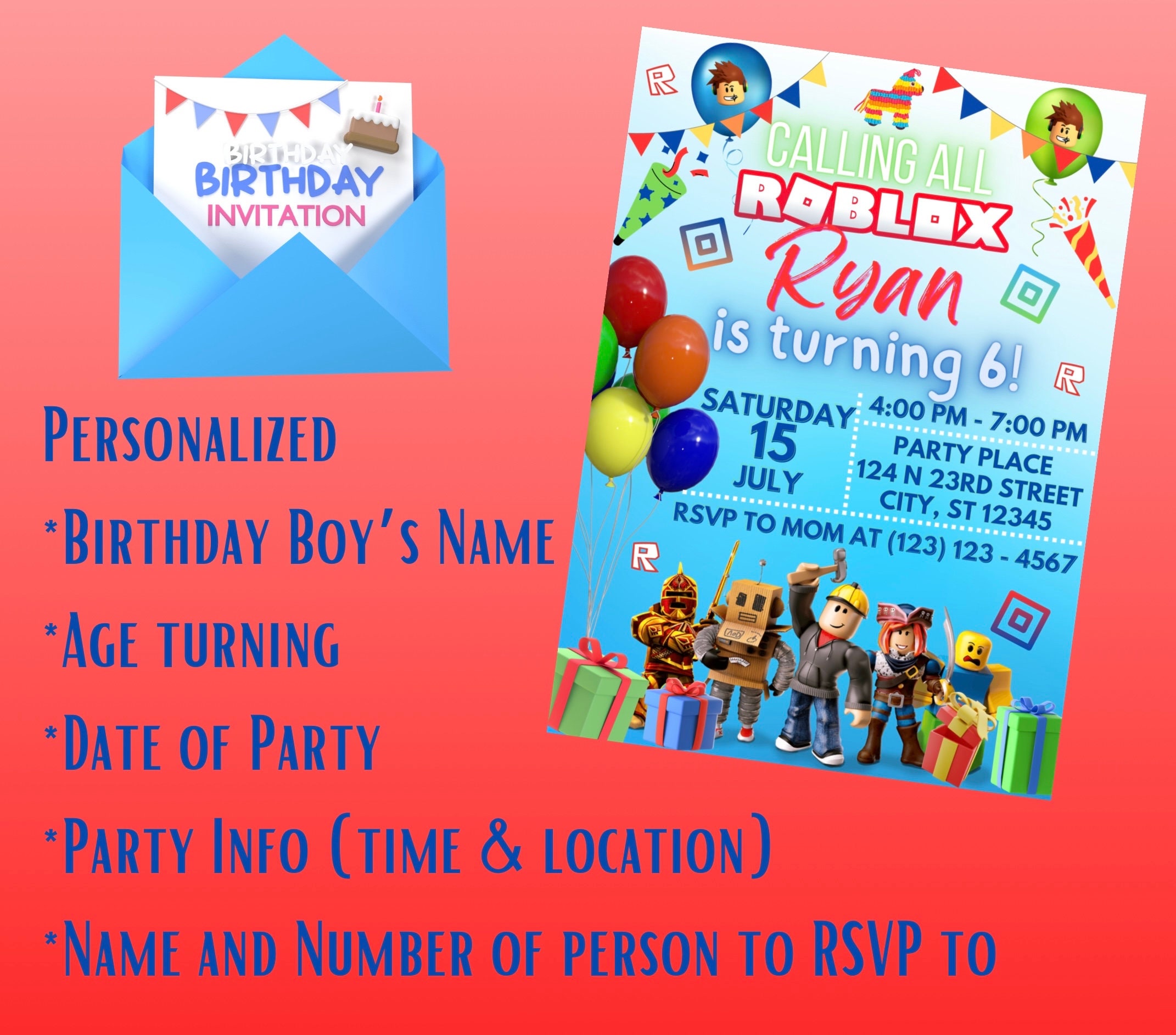 Roblox Birthday Boy Invitation Mobile Phone Text Roblox Party