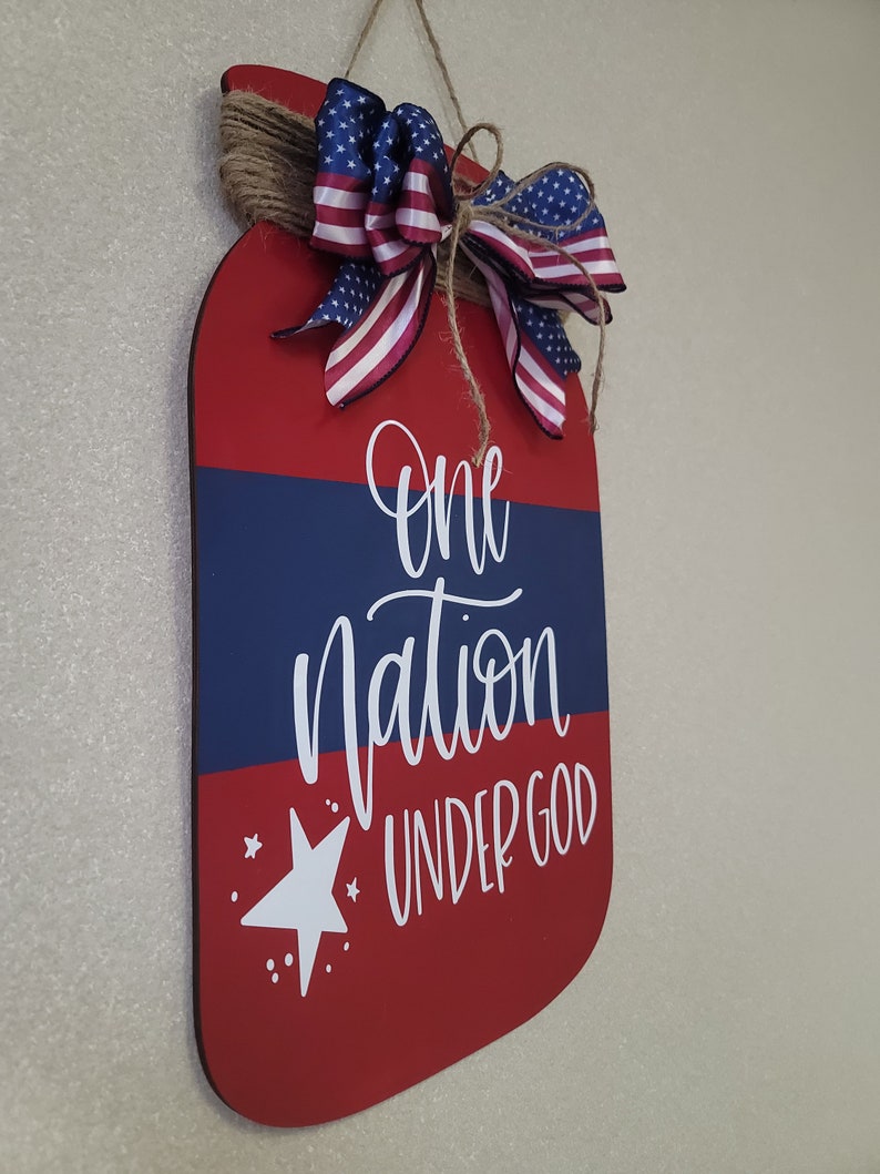 One nation under God mason jar sign, USA welcome sign, Patriotic wall hanging image 4