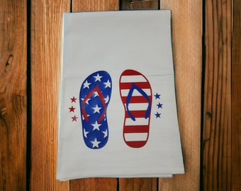 Funny tea towel, patriotic flip flops, house warming gift, adult Towel, funny kitchen towels,