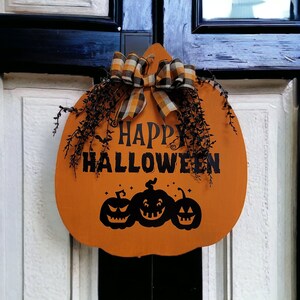 Letrero de bienvenida de Feliz Halloween, colgador para puerta de entrada, arte de pared de Halloween