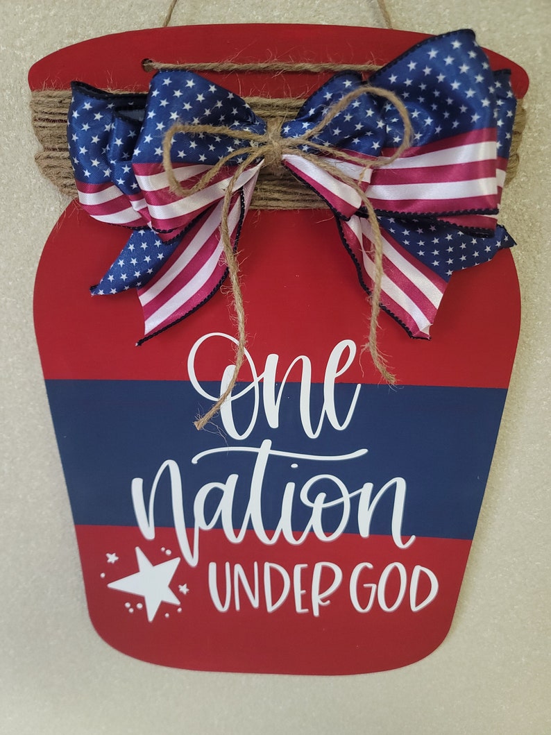 One nation under God mason jar sign, USA welcome sign, Patriotic wall hanging image 5