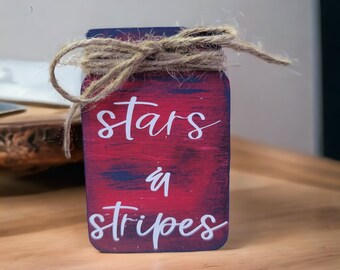 USA, wood mason jar, farmhouse decor, tiered tray filler, mini sign, patriotic decor, wood block sign, 4th of July decor, stars and stripes