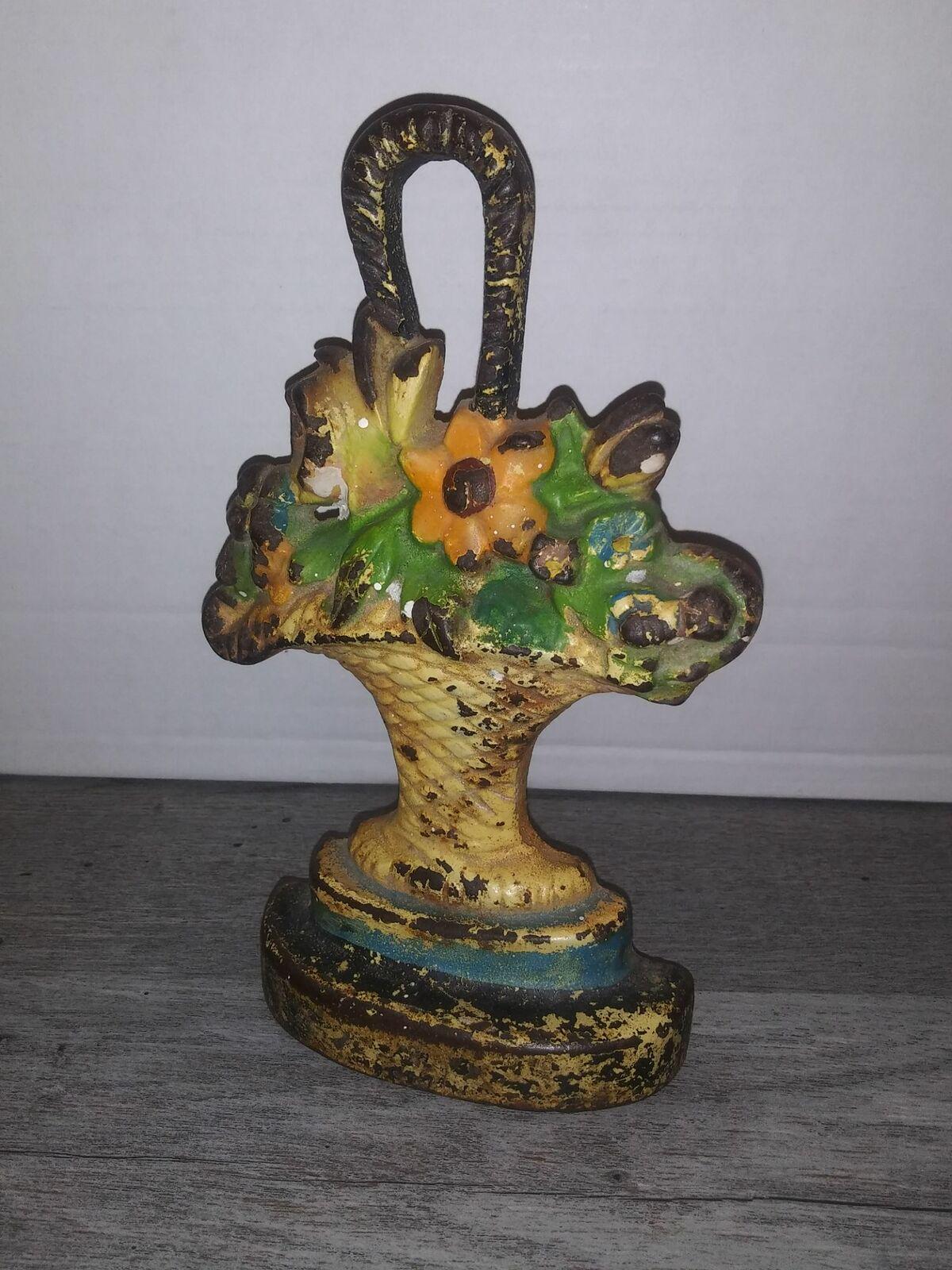 Antique Cast Iron Hubley Door Stop Flower Basket Vintage Etsy