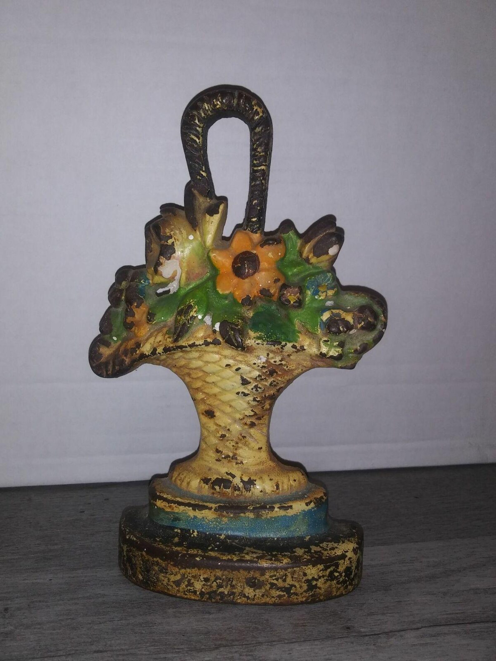 Antique Cast Iron Hubley Door Stop Flower Basket Vintage Etsy