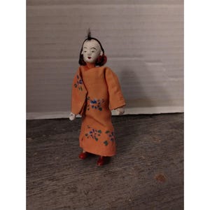 Antique 4” Chinese Paper Mache Oriental Doll