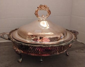 WM Rogers Vintage Silverplate Footed Casserole with Lid Serving Bowl