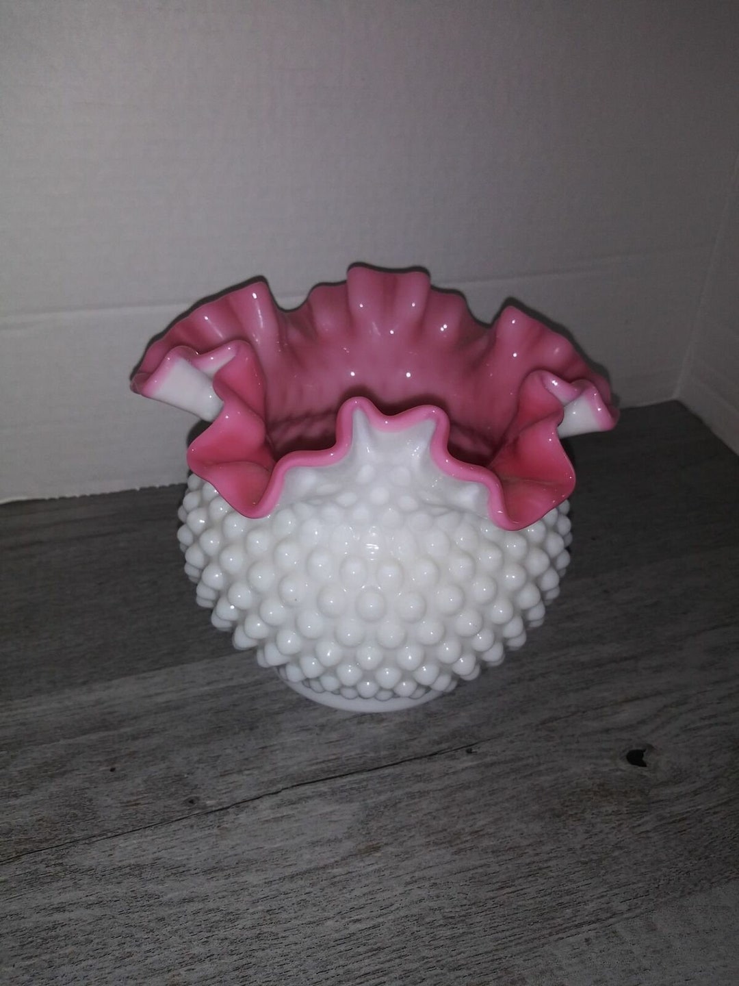 Fenton Pink Peach-blown Encased White Milk Glass Hobnail Vase - Etsy