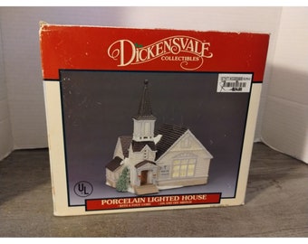 1991 Lemax Christmas Village Dickensvale Porcelain Parish Church w/ Box