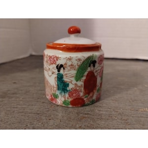 2.5&quot; Mustard Pot with Lid Hand Painted Japan