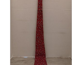 Vintage 48" Genuine Spur Cravat Red Silk Tie With Blue & White Abstract Pattern