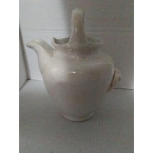 Vintage O.B. China White Ceramic Pitcher With Ornate Handle & Floral Design