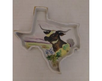 Cenicero de plato de baratija pintado a mano Norcrest 6/717 en forma de Texas