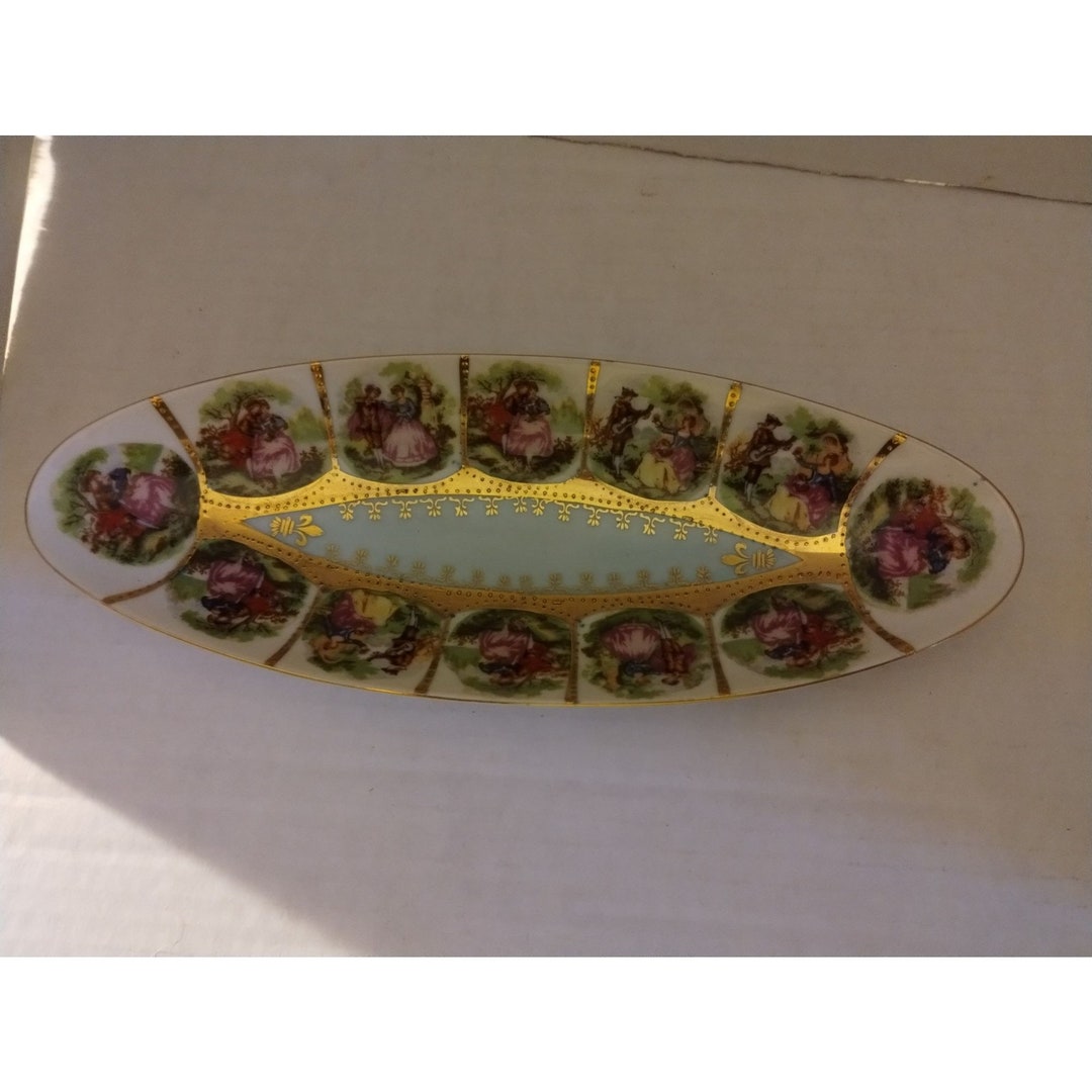 ARNART Oval Relish Dish BEEHIVE Mark Courting Couple 55/482 Porcelain