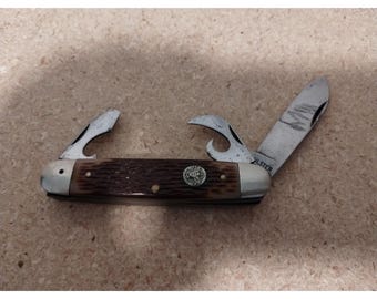 Vintage Ulster USA 3.5" Boy Scout Pocket Knife With Jigged Bone Handle & Multi-Blade Design