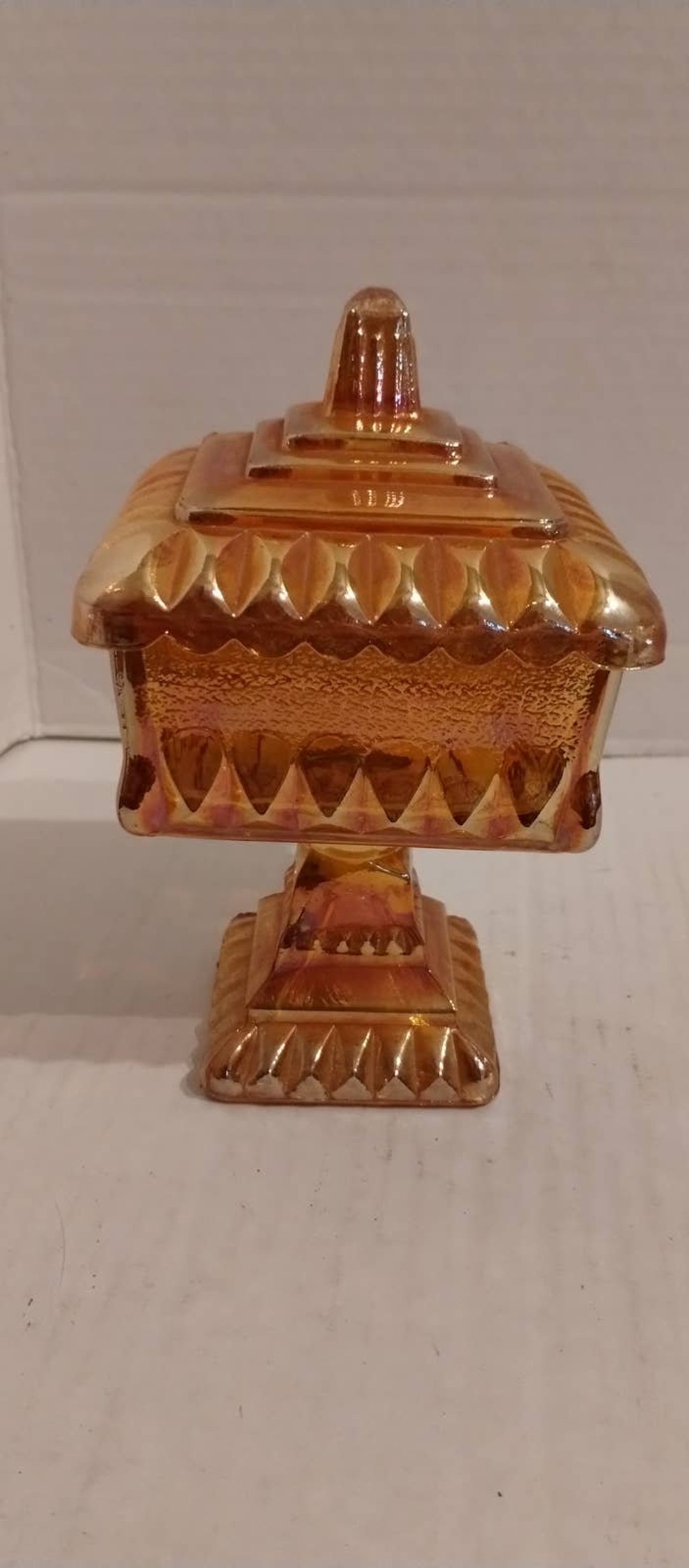 Marigold Glass Wedding Bowl Candy Dish & Cover Lid Etsy