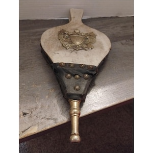 Antique Fireplace Bellows With Ornate Eagle Design & Brass Nozzle