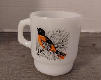 Baltimore Oriole and Blue Jay Bird Anchor Hocking Fire King Stackable Cup