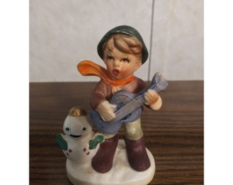 Boy with Guitar and Snowman Vintage Napcoware Christmas Figurine - X8366 - Japan
