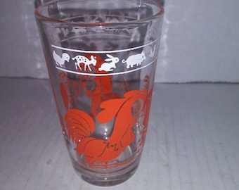 Orange Kraft Cheese Swanky Swigs Juice Glass Rooster & Dogs