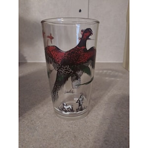 Vintage Hazel Atlas Hunting Pheasant Duck Drinking Glasses Sportsman