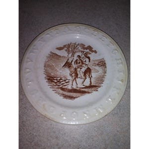 Antique 6 1/2" Alphabet Plate Brown Transferware England