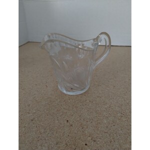 Lead Crystal Floral Etching Cut Glass Creamer 4”