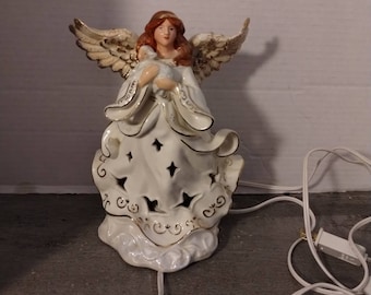 8 1/2" Porcelaine PR Angel Holding Lamb Light