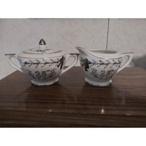 Lefton China 2SON 25th Anniversary Creamer and Sugar Bowl With Lid Set