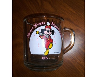 Anchor Hocking 1955 Disney Mickey Mouse Club Clear Glass Mug Cup