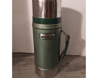 Vintage Stanley Aladdin thermos, metal thermos, one quart, made in USA,  glass insulator, rustic distressed, 1970s