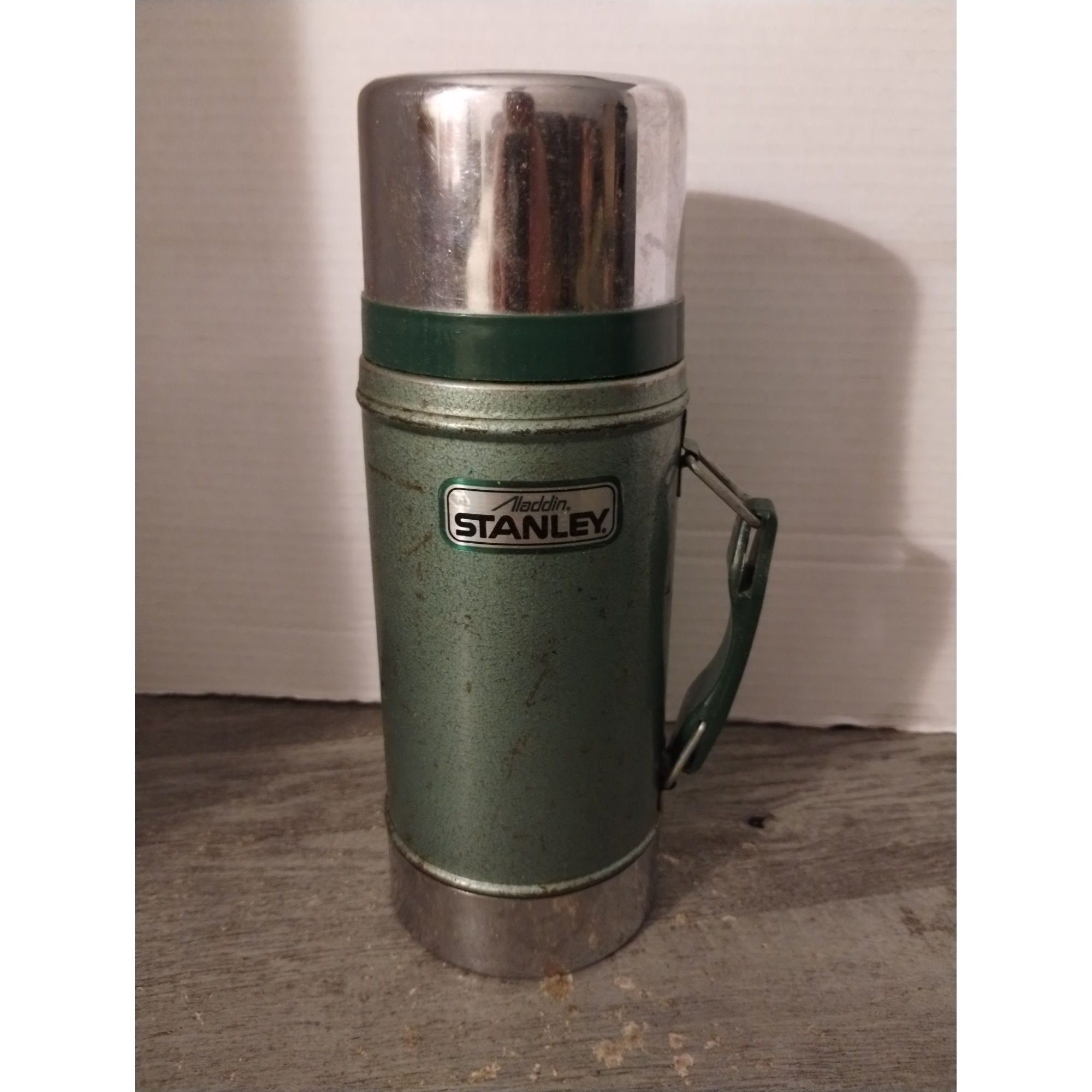 Vintage Aladdin Stanley Wide Mouth Thermos Vacuum Bottle Silver & Green 24oz