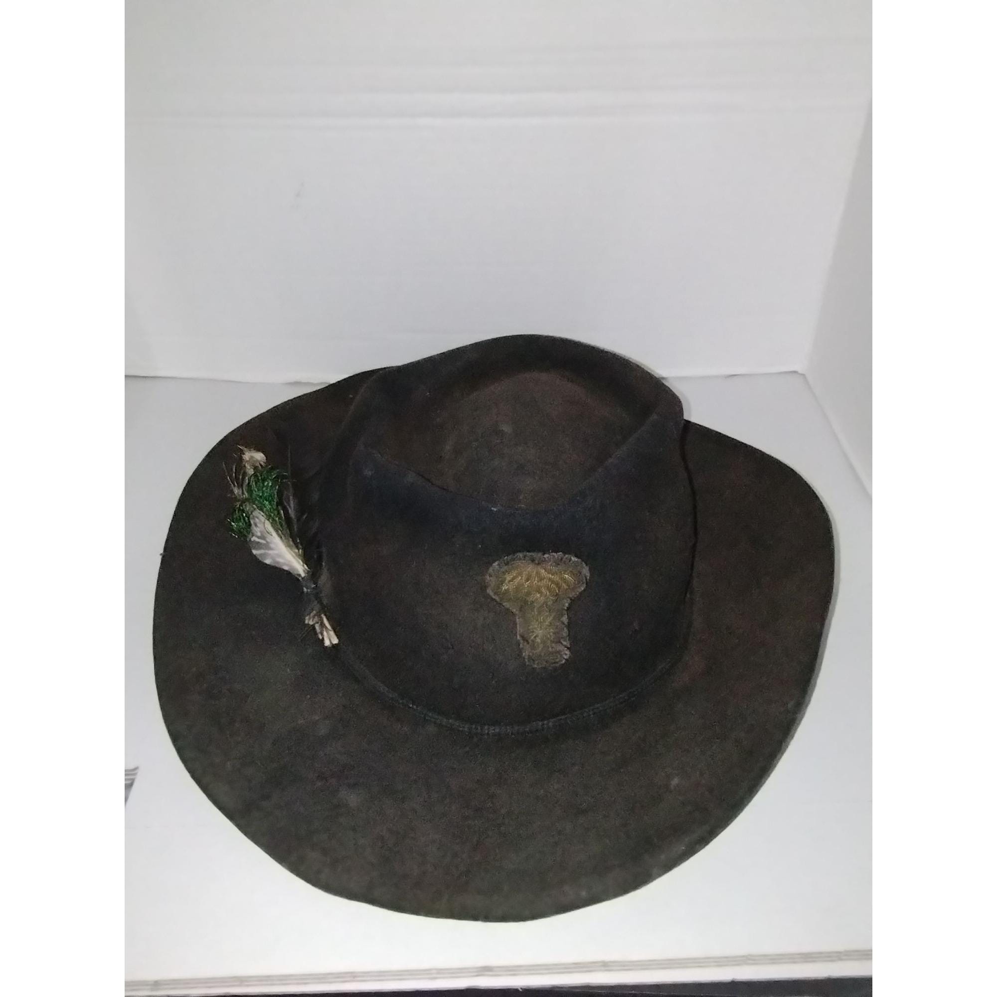Vintage Black Feather Embellished Wide Brim Hat Small Fit Winter Pheasant Wool Manor Vintage main image 4