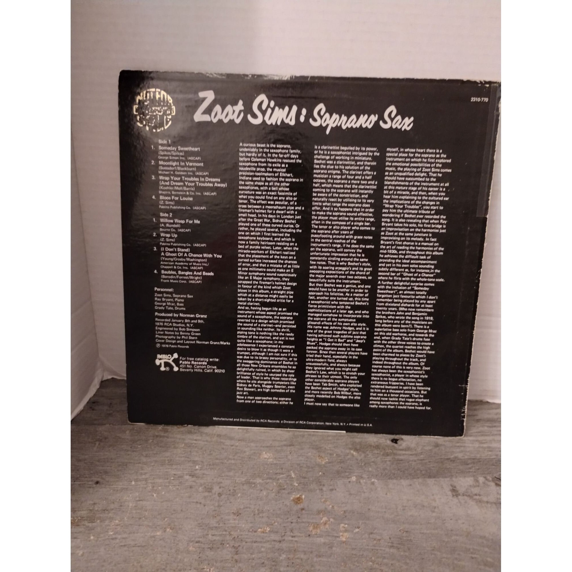 ZOOT SIMS Soprano Sax Pablo 2310770 Ray Bryant, Grady Tate Jazz LP