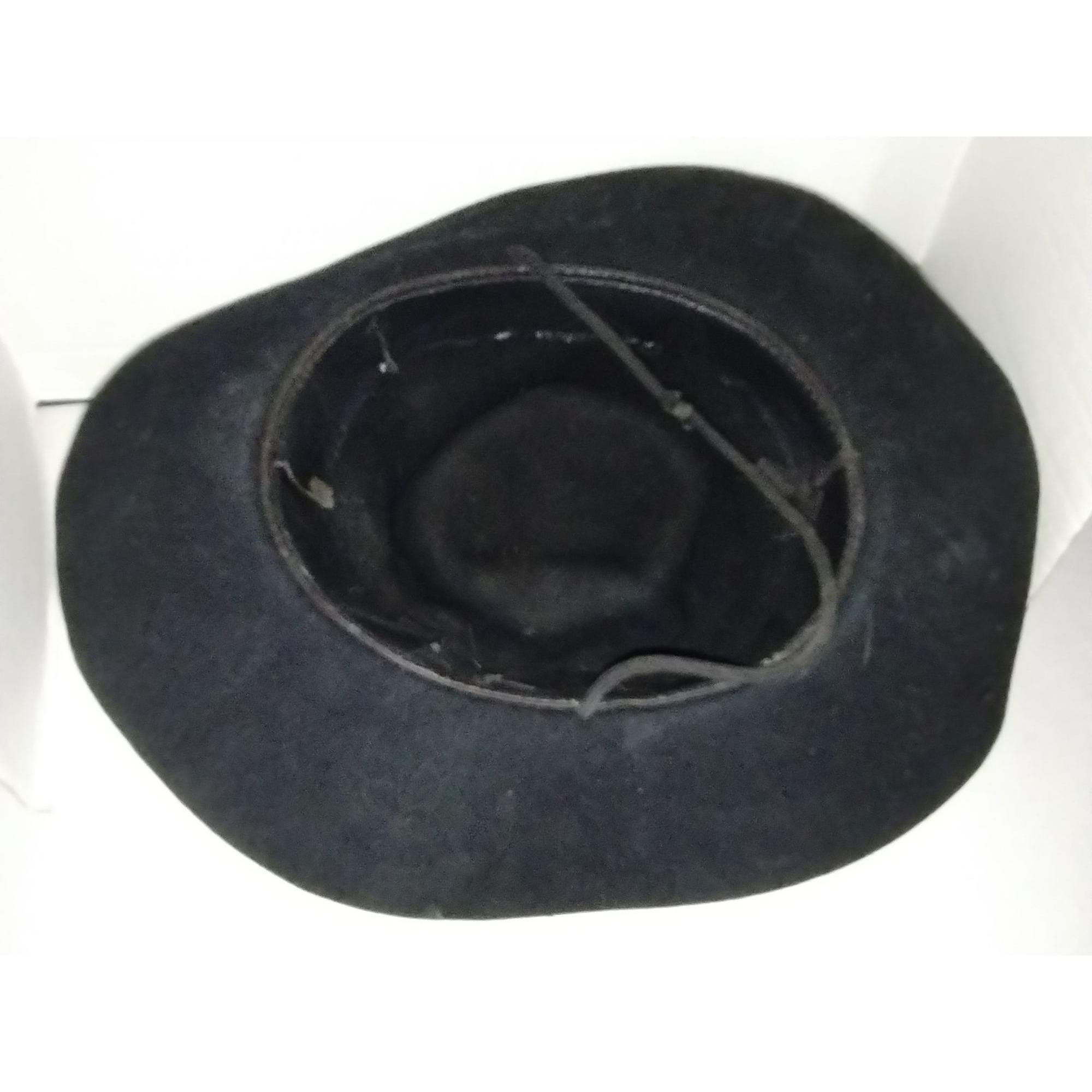 Vintage Black Feather Embellished Wide Brim Hat Small Fit Winter Pheasant Wool Manor Vintage main image 3
