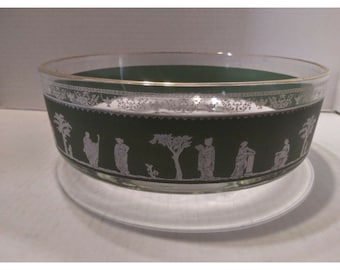 Vintage Salad Serving Bowl Grecian Hellenic Pattern Wedgwood Green 22k