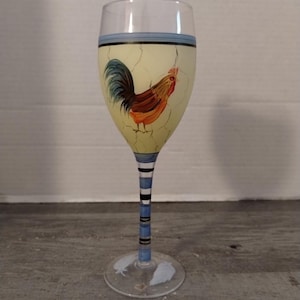 Hand Painted Rooster Wine Glass 8.5&quot;