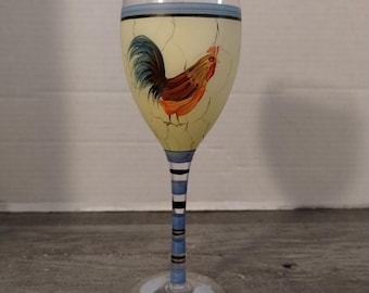 Hand Painted Rooster Wine Glass 8.5&quot;