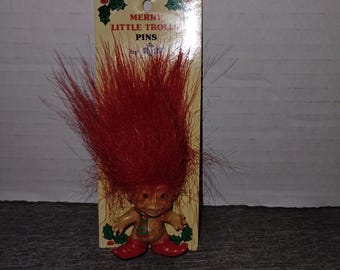 Vintage Merry Little Trolls Pins by Russ Troll Doll Red Hair Elf Christmas NWT